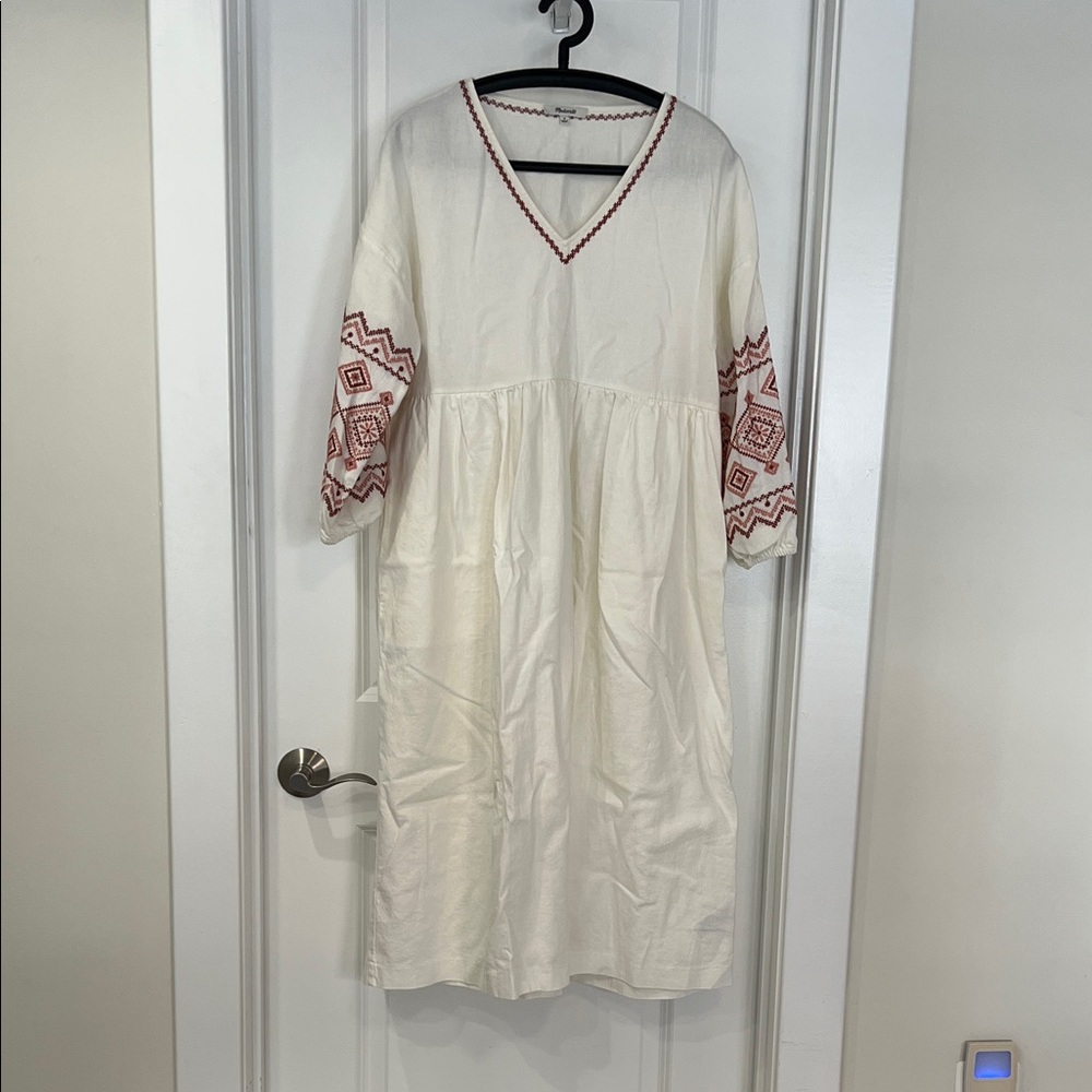 Madewell Cream and Red Midi Dress